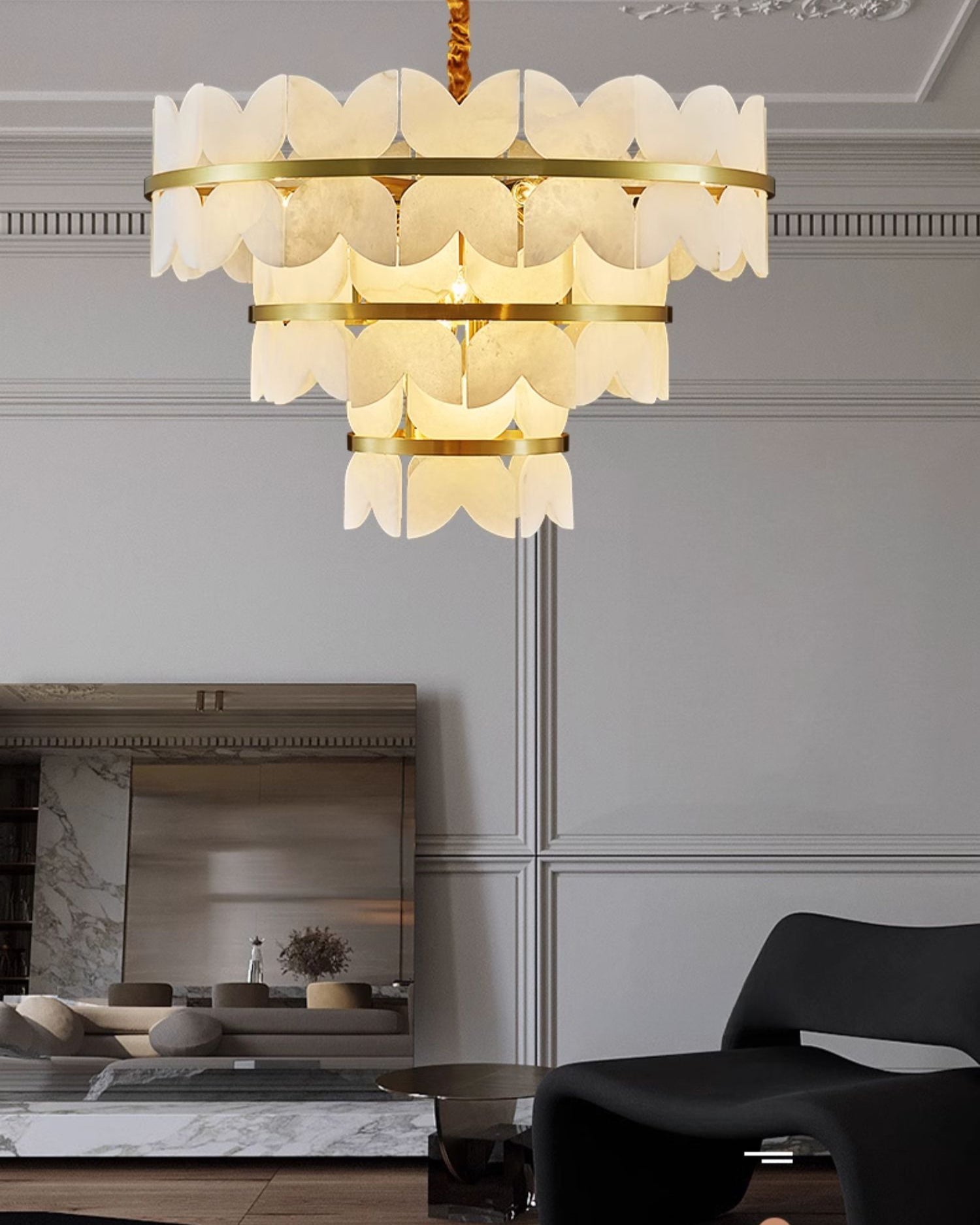 WOMO Lustre Rond Albâtre Doré Art Déco-WM2851