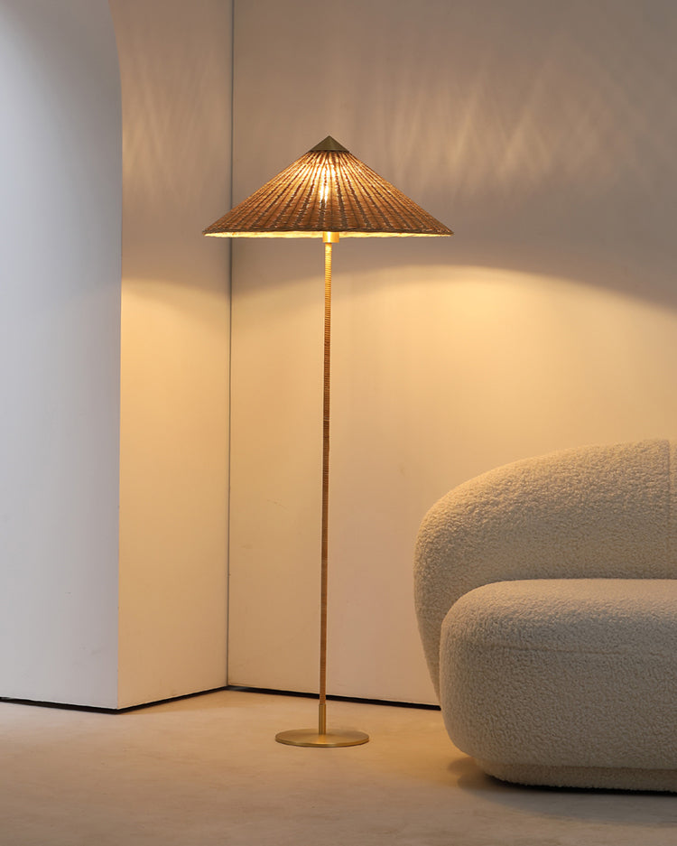 Lampadaire à cône en tissu rotin WOMO-WM7095