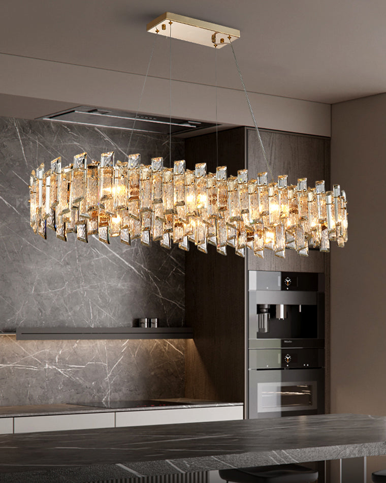Lustre ovale long en cristal d'or WOMO-WM2403