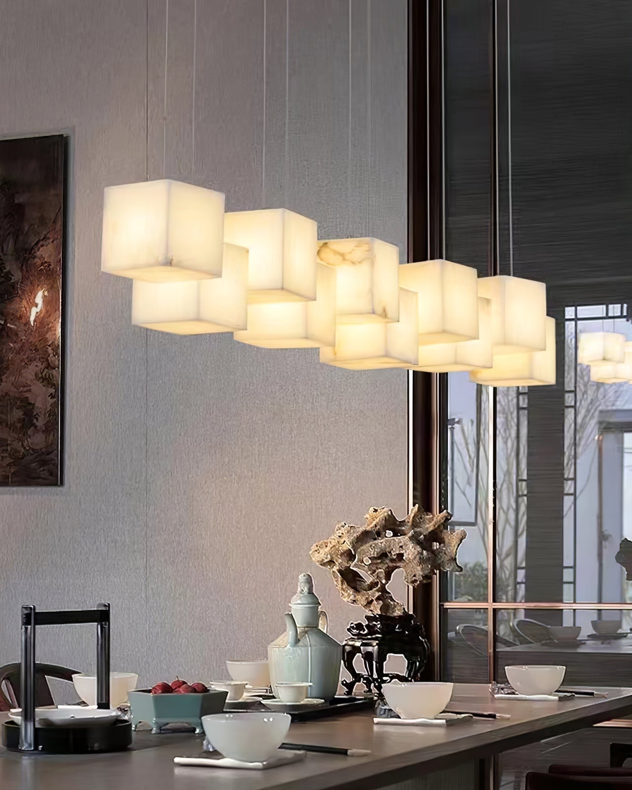 Cubical alabaster suspension lamp WOMO-WM2852