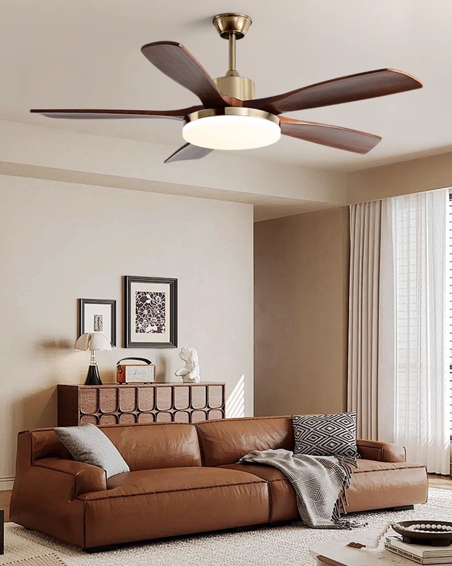 Ventilateur de plafond en bois doré WOMO avec lumière vive- WM5171