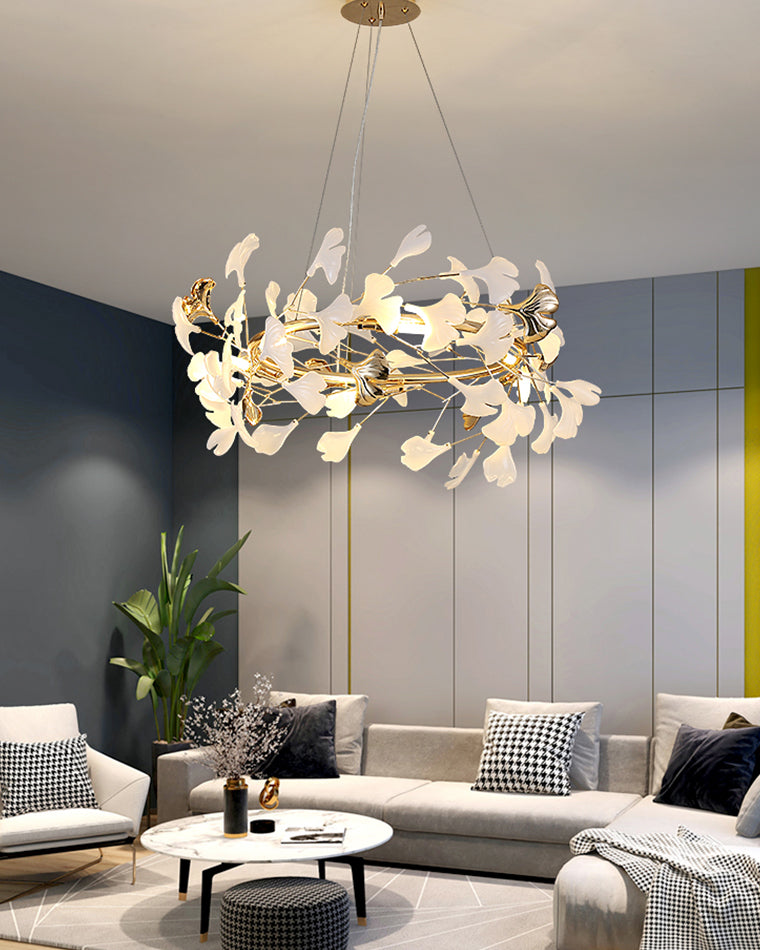 WOMO Round Ginkgo Leaf Decorative Ceramic Chandelier-WM2422