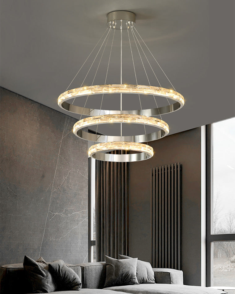 WOMO Lustre Grand Anneaux Led Cristal Argent-WM2491b