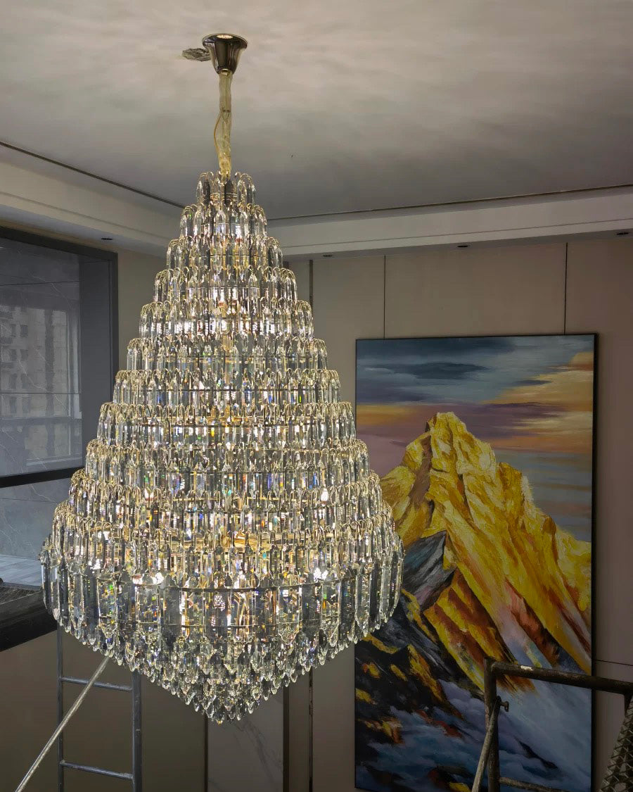 Lustre de foyer en cristal conique à plusieurs niveaux WOMO-WM2384