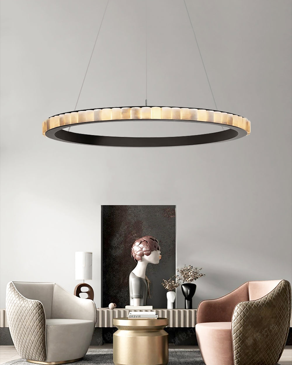 WOMO Lustre Anneaux Albâtre Doré/Noir-WM2858