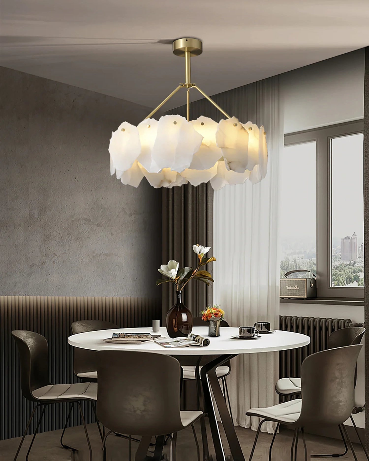 WOMO Lustre Rond Albâtre Doré Décorative-WM2392a
