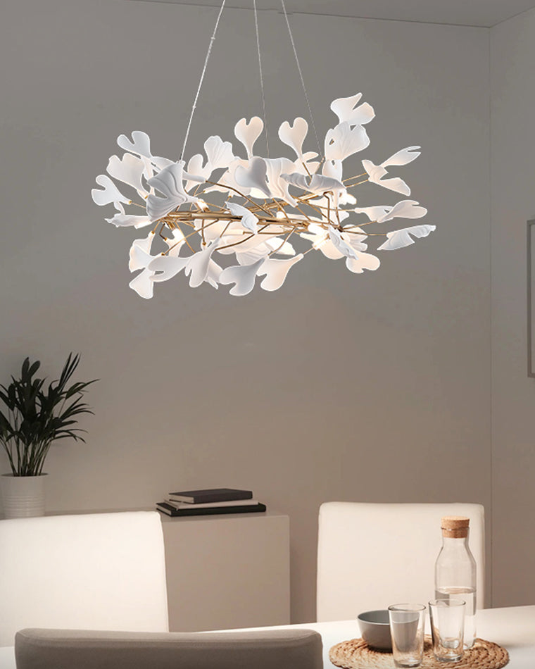 WOMO Ginkgo Leaf Spiral Ceramic Decorative Chandelier-WM2416