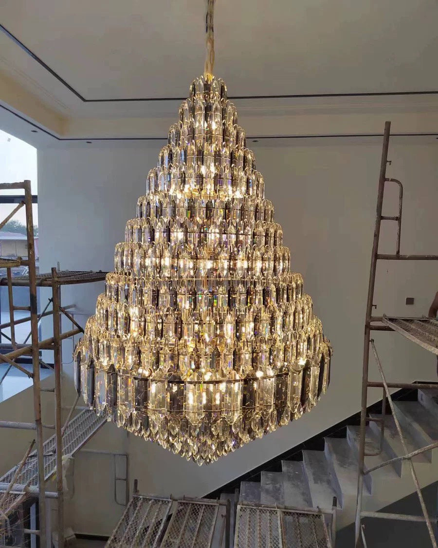 Lustre de foyer en cristal conique à plusieurs niveaux WOMO-WM2384