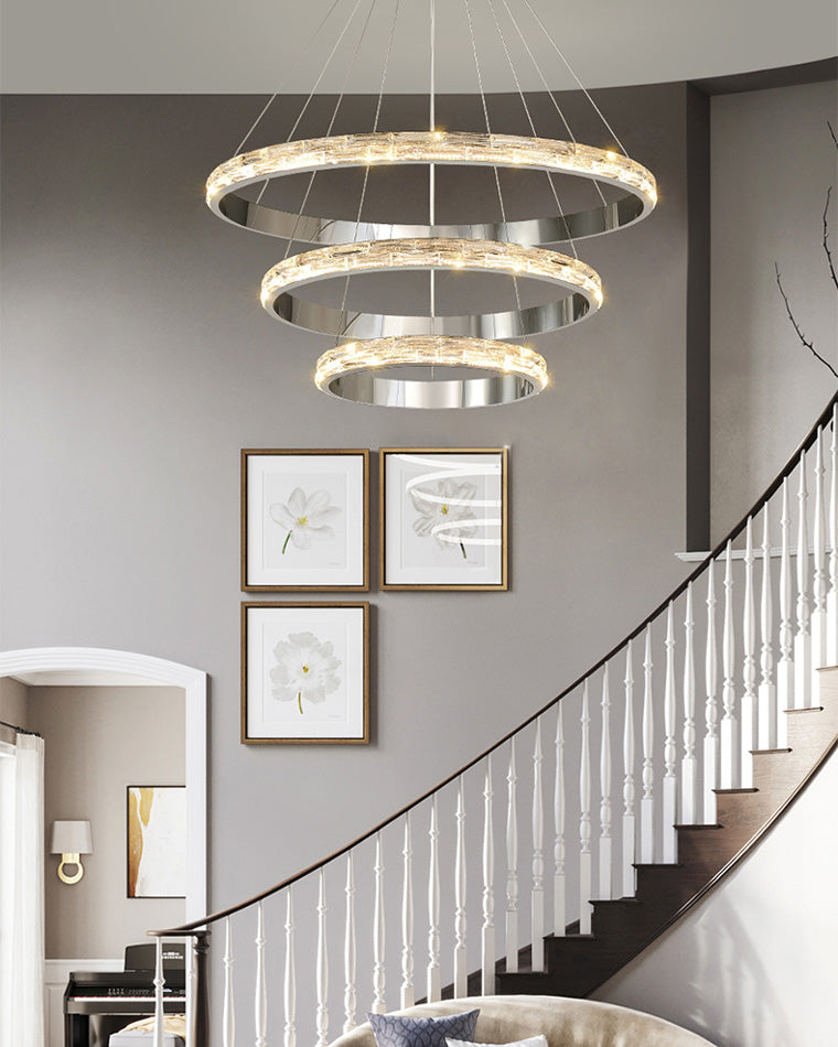 WOMO Lustre Grand Anneaux Led Cristal Argent-WM2491b