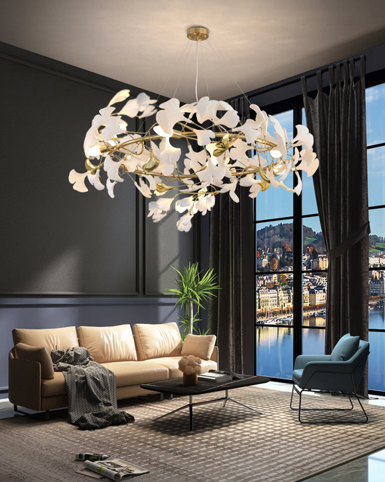 WOMO Round Ginkgo Leaf Decorative Ceramic Chandelier-WM2422