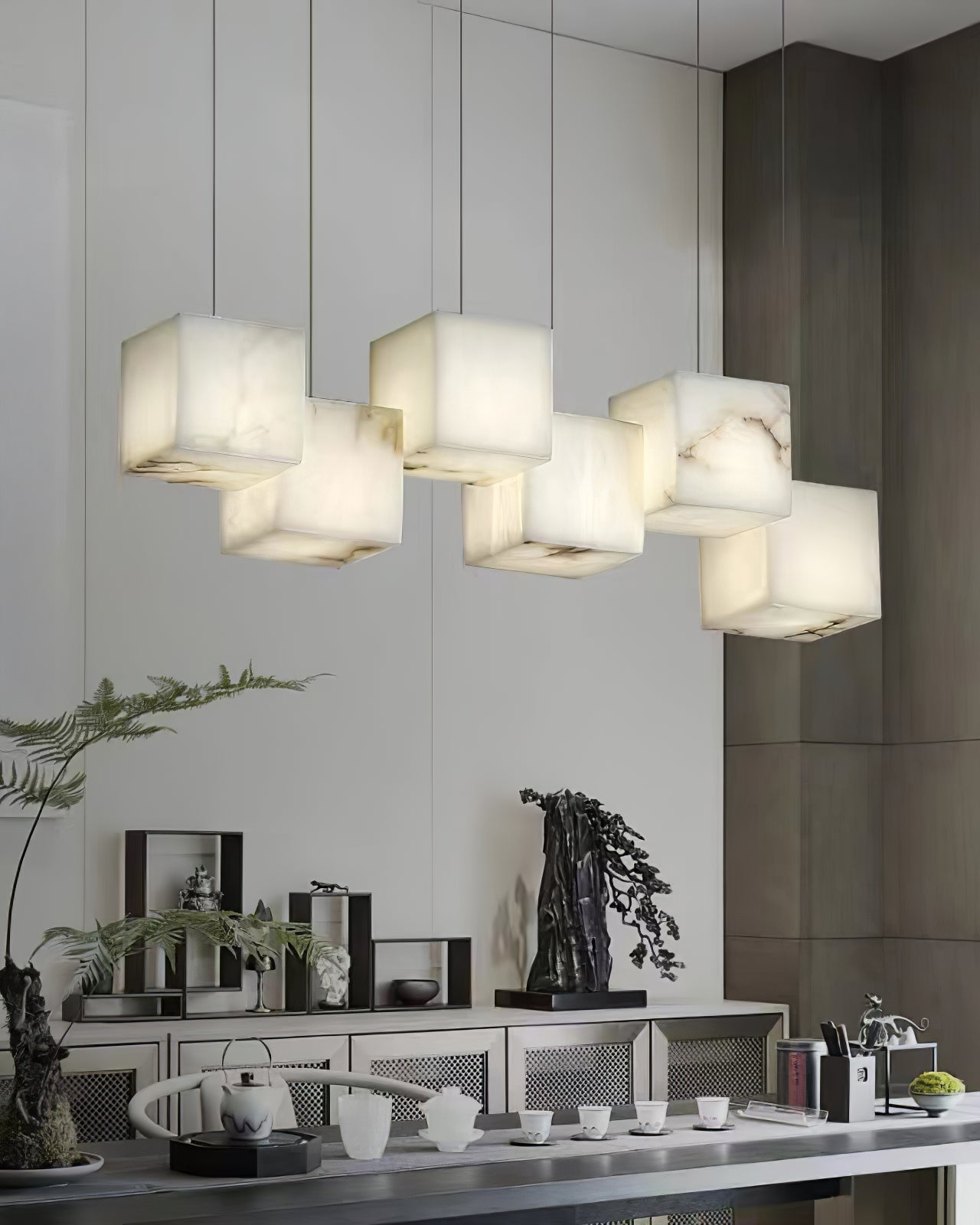 Cubical alabaster suspension lamp WOMO-WM2852
