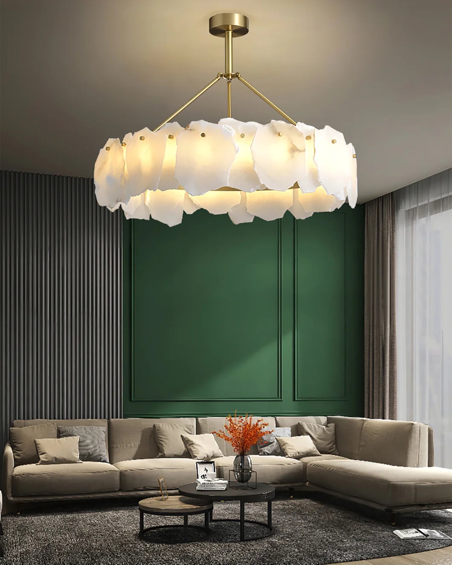 WOMO Lustre Rond Albâtre Doré Décorative-WM2392a