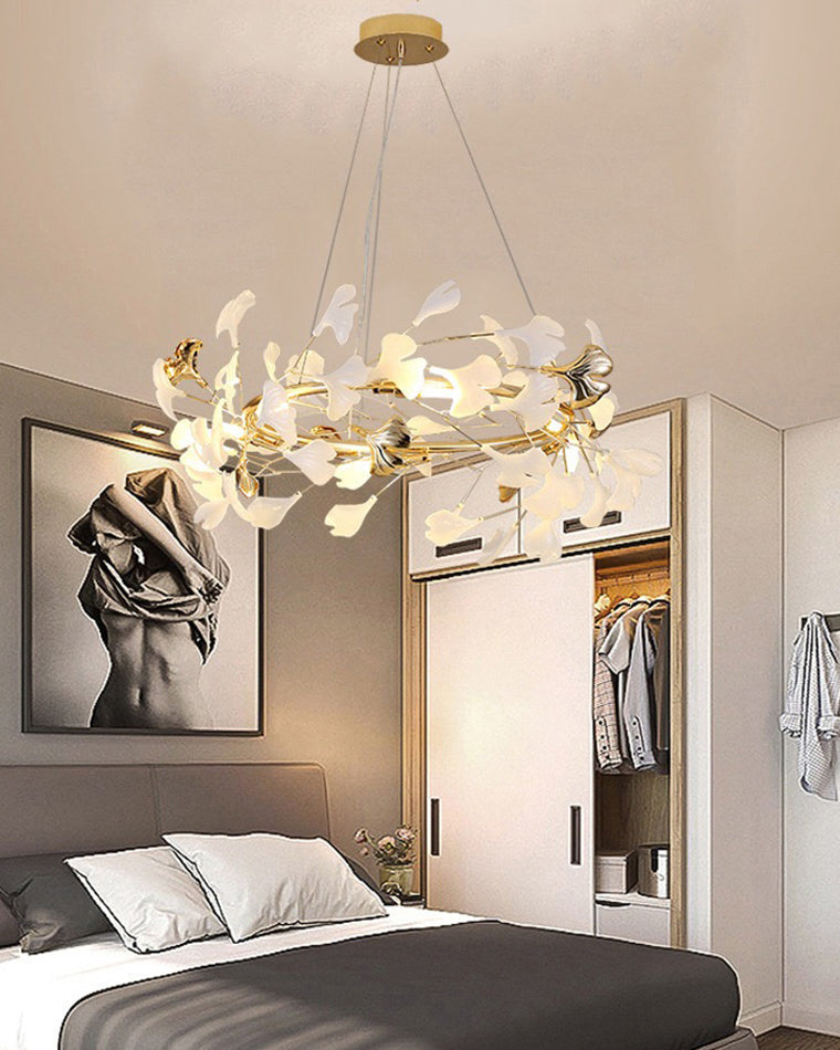 WOMO Round Ginkgo Leaf Decorative Ceramic Chandelier-WM2422