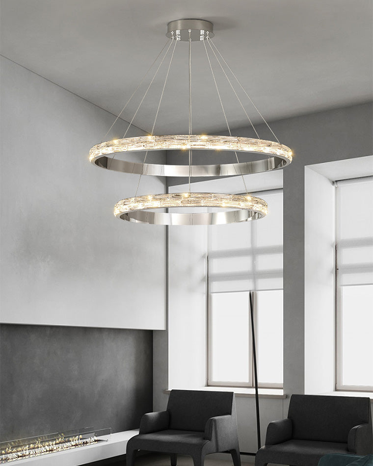 WOMO Lustre Grand Anneaux Led Cristal Argent-WM2491b