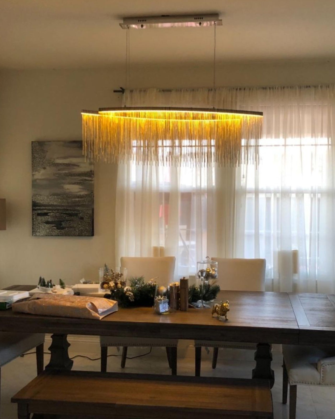 WOMO Lustre Linéaire Macramé Doré/Argent-WM2062b