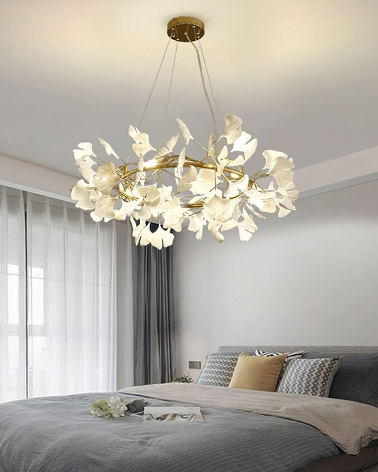 WOMO Round Ginkgo Leaf Decorative Ceramic Chandelier-WM2422