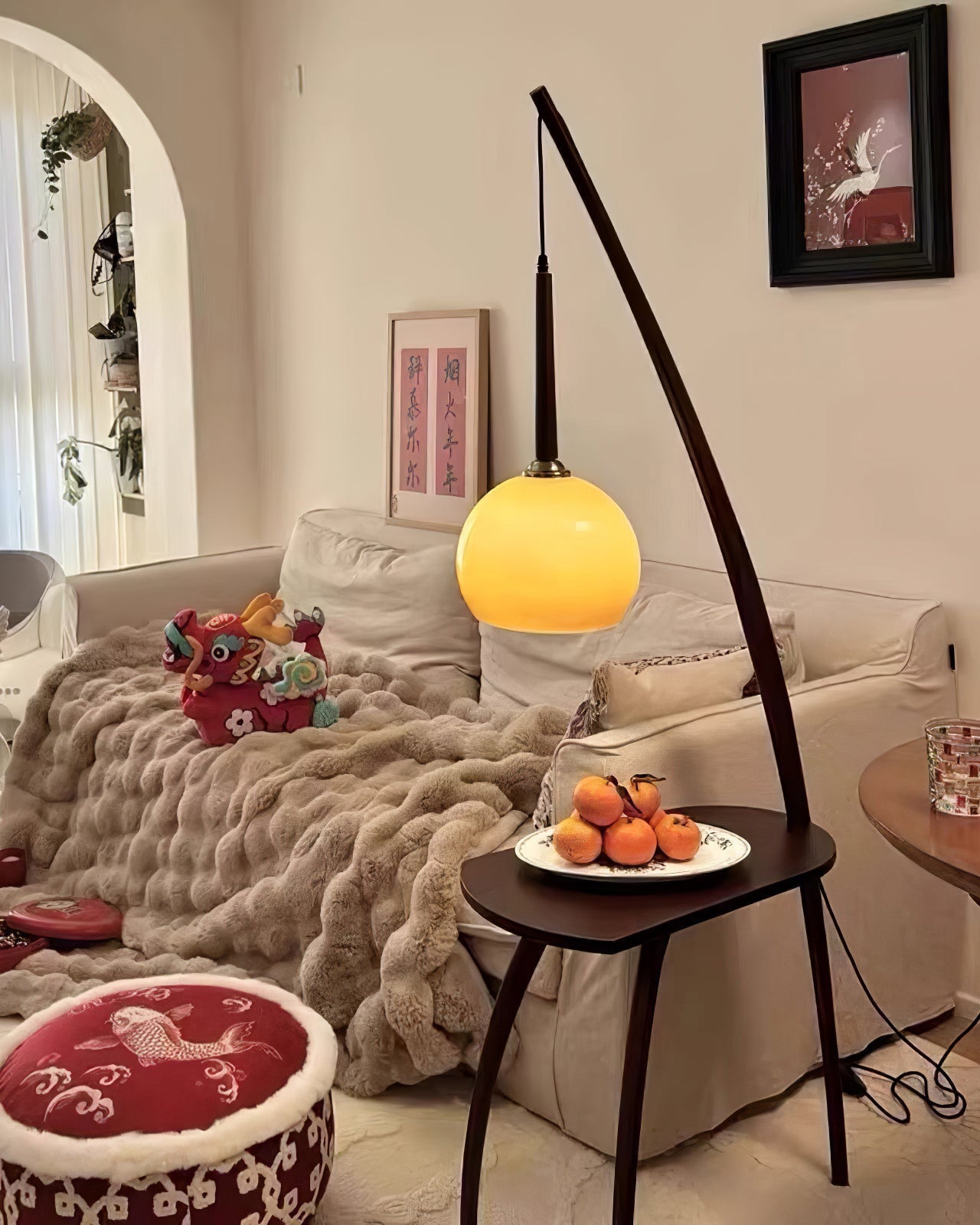 WOMO Lampe sur Pied Bois Suspendue avec Table - WM7130