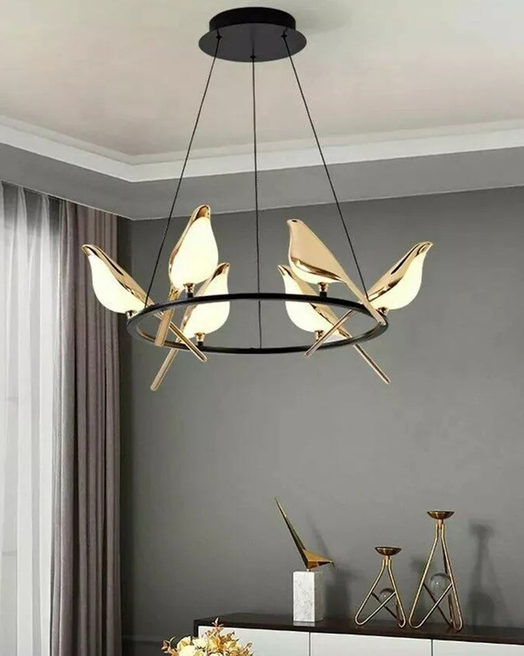 WOMO Lustre Cercle Oiseau Doré-WM2512d