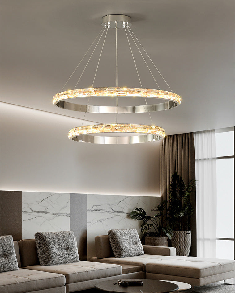 WOMO Lustre Grand Anneaux Led Cristal Argent-WM2491b