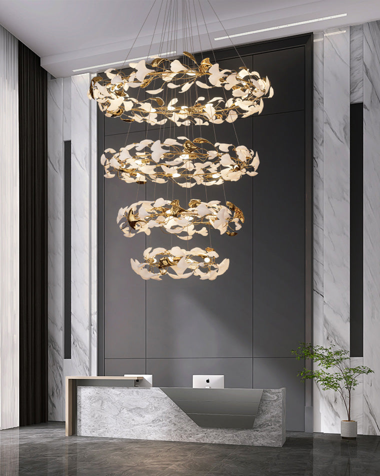 WOMO Lustre Cercle Feuille de Ginkgo Céramique Doré-WM2427