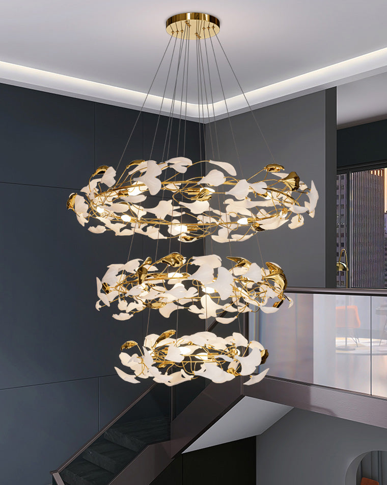 WOMO Lustre Cercle Feuille de Ginkgo Céramique Doré-WM2427