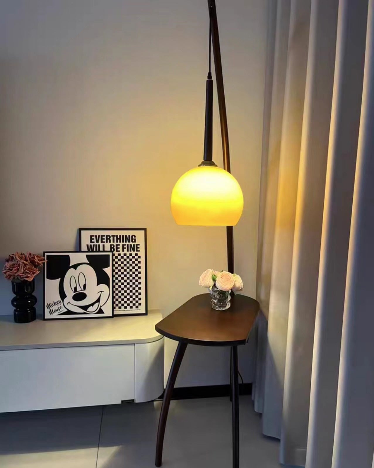 WOMO Lampe sur Pied Bois Suspendue avec Table - WM7130
