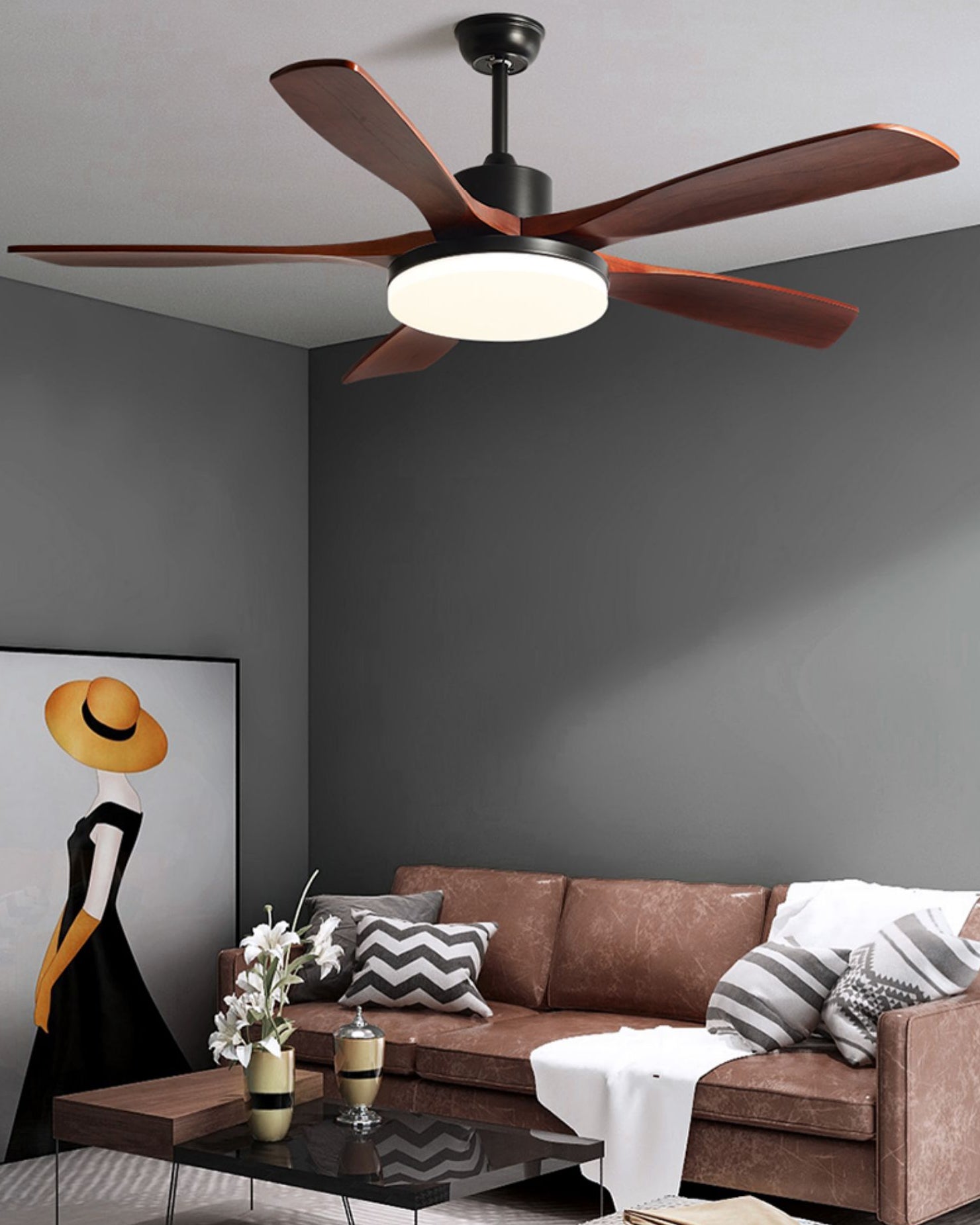 WOMO Lampe à ventilateur de plafond moderne à 5 pales - WM5206