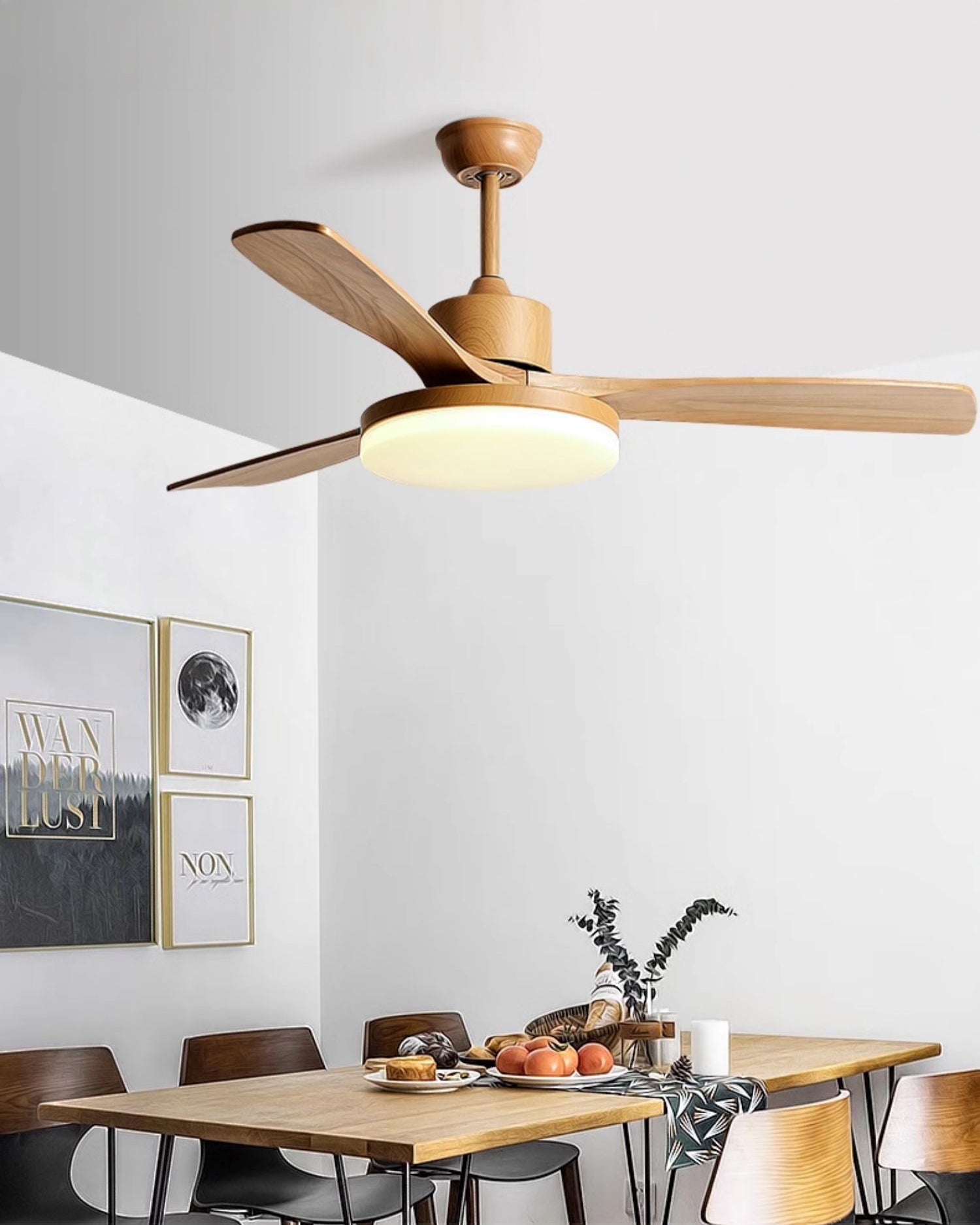WOMO Lampe à ventilateur de plafond en bois moderne - WM5209