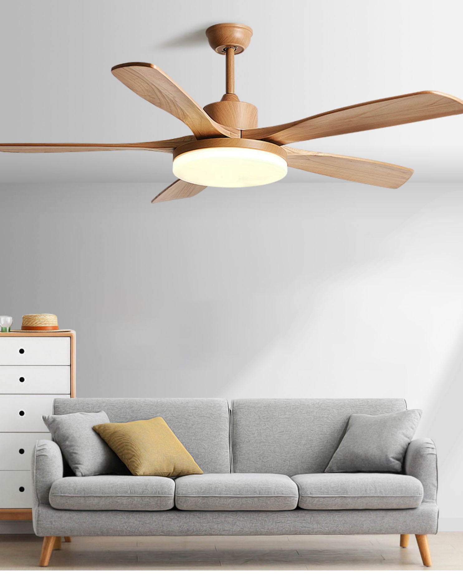 WOMO Lampe à ventilateur de plafond en bois moderne - WM5209