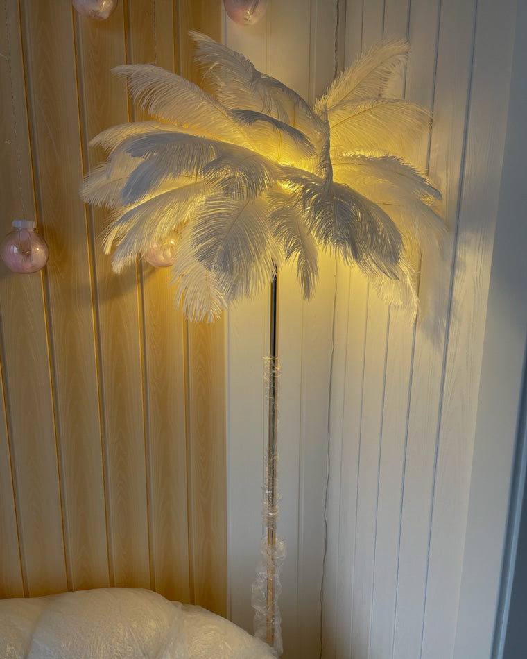 WOMO Lampe sur Pied Arbre Palmier Plumes avec Plateau - WM7052