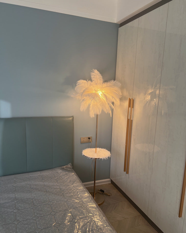 WOMO Lampe sur Pied Arbre Palmier Plumes avec Plateau - WM7052