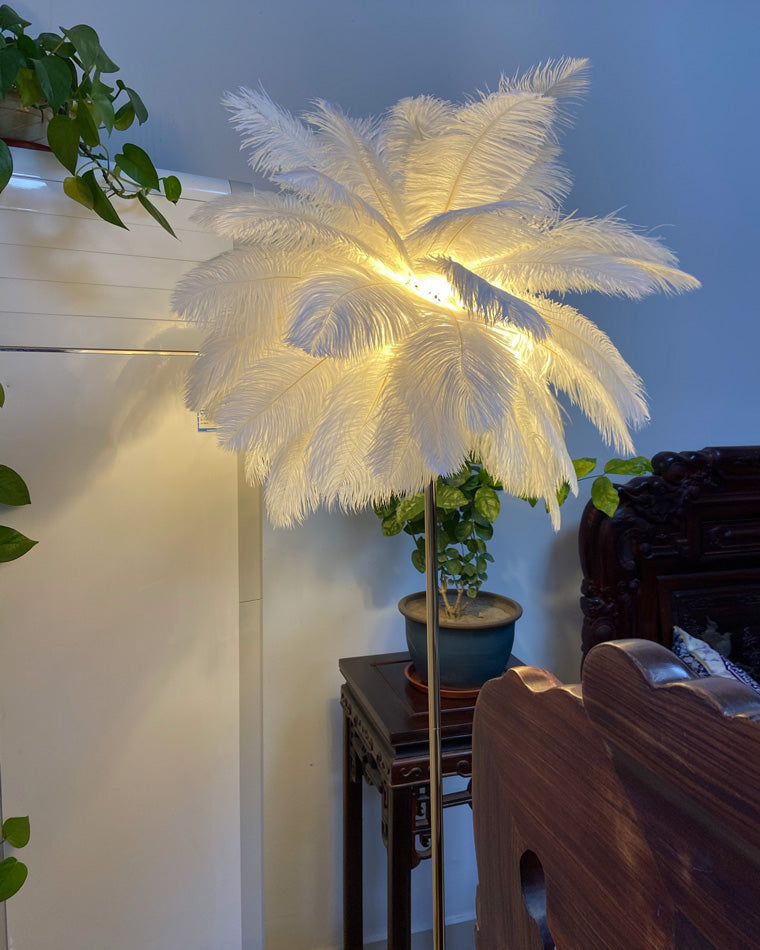 WOMO Lampe sur Pied Arbre Palmier Plumes avec Plateau - WM7052