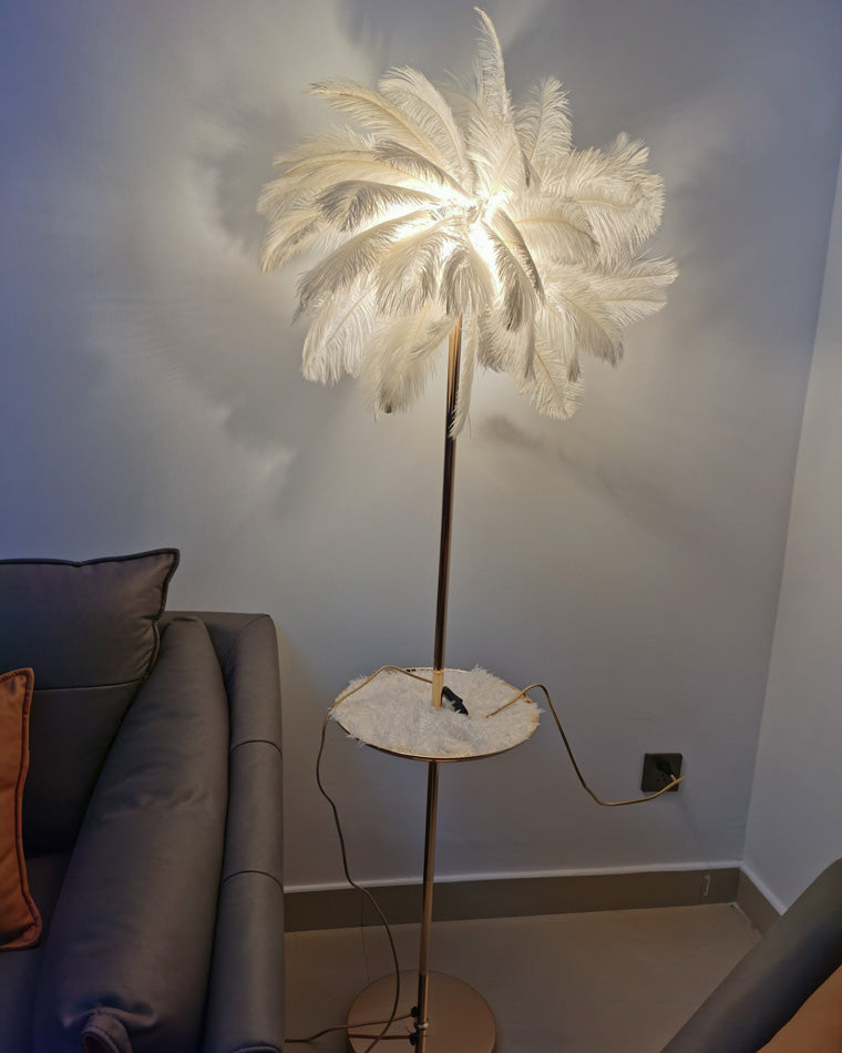 WOMO Lampe sur Pied Arbre Palmier Plumes avec Plateau - WM7052