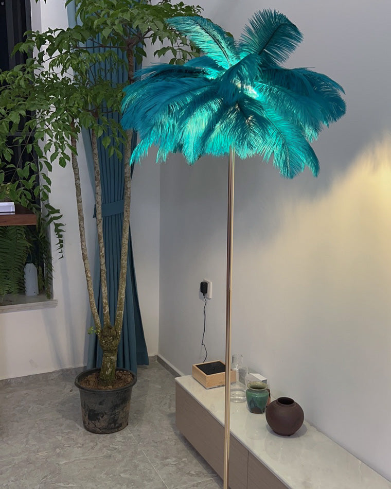 WOMO Lampe sur Pied Arbre Palmier Plumes avec Plateau - WM7052