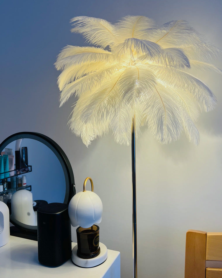 WOMO Lampe sur Pied Arbre Palmier Plumes avec Plateau - WM7052