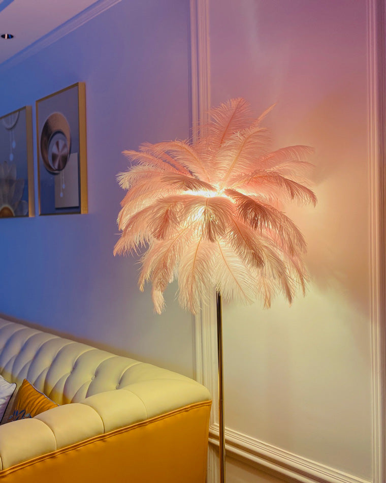 WOMO Lampe sur Pied Arbre Palmier Plumes avec Plateau - WM7052