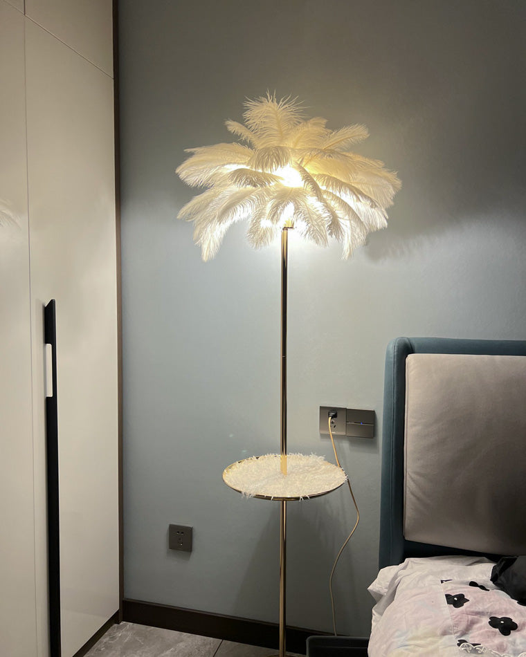 WOMO Lampe sur Pied Arbre Palmier Plumes avec Plateau - WM7052