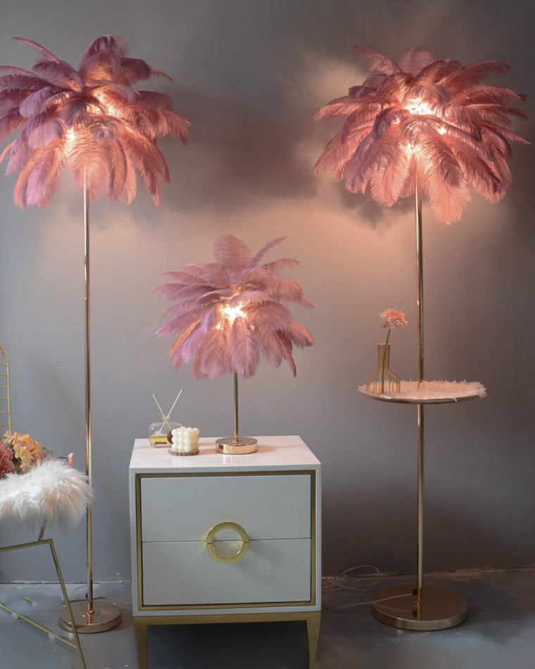 WOMO Lampe sur Pied Arbre Palmier Plumes avec Plateau - WM7052