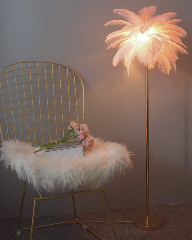 WOMO Lampe sur Pied Arbre Palmier Plumes avec Plateau - WM7052
