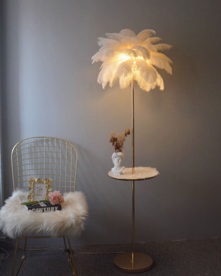 WOMO Lampe sur Pied Arbre Palmier Plumes avec Plateau - WM7052