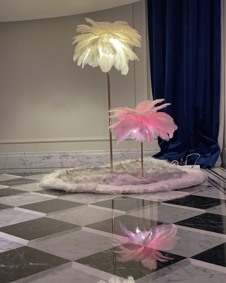 WOMO Lampe sur Pied Arbre Palmier Plumes avec Plateau - WM7052