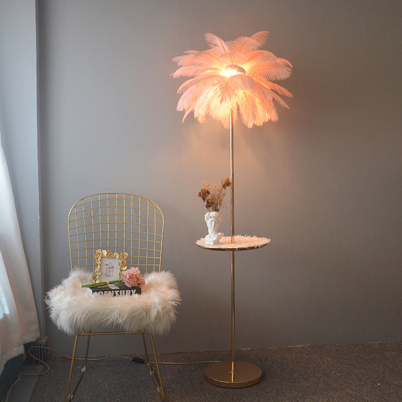 WOMO Lampe sur Pied Arbre Palmier Plumes avec Plateau - WM7052