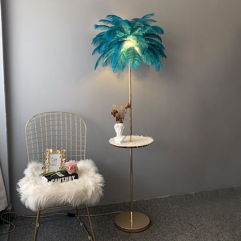 WOMO Lampe sur Pied Arbre Palmier Plumes avec Plateau - WM7052