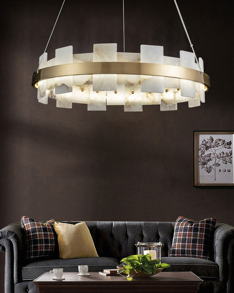 Lustre rond en albâtre doré WOMO-WM2394